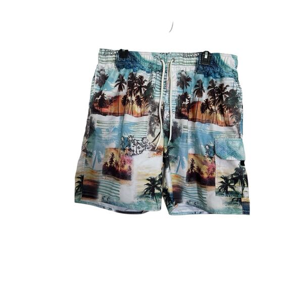 Croft & Barrow Swim Trunks Board Shorts Nautical Hawaiian Beach Palm Trees SizeL - Picture 1 of 5